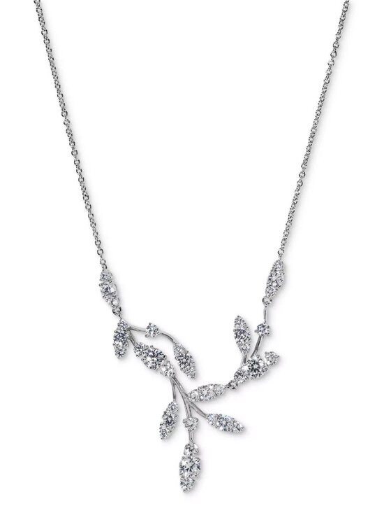 Eliot Danori Jewelry - Eliot Danori Silver-Tone Cubic Zirconia Curved Vine Statement Necklace 16” + 2”